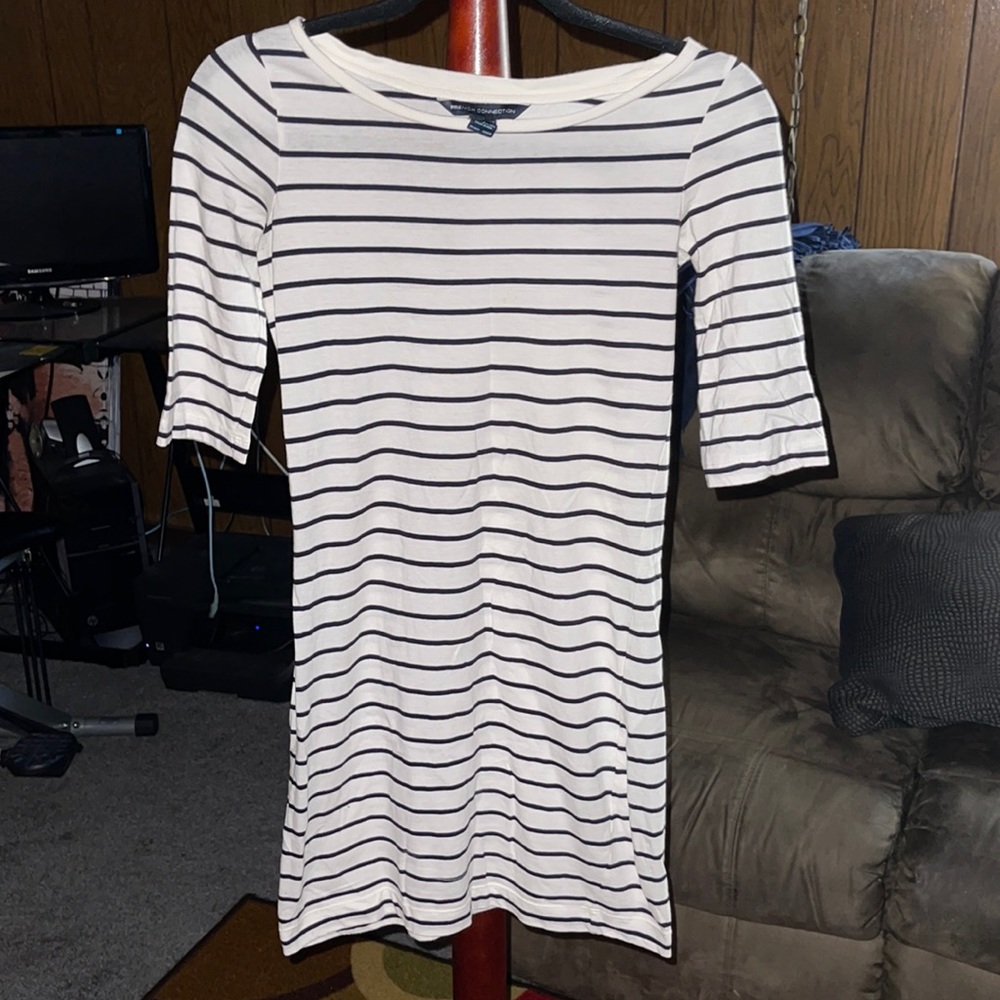 White and Blue Striped T-shirt Dress